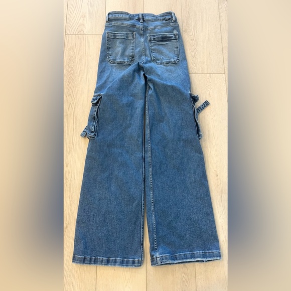 Risen High Rise Wide Leg Cargo Medium Wash Denim Jeans Blue Women’s Size 27 - Picture 4 of 10